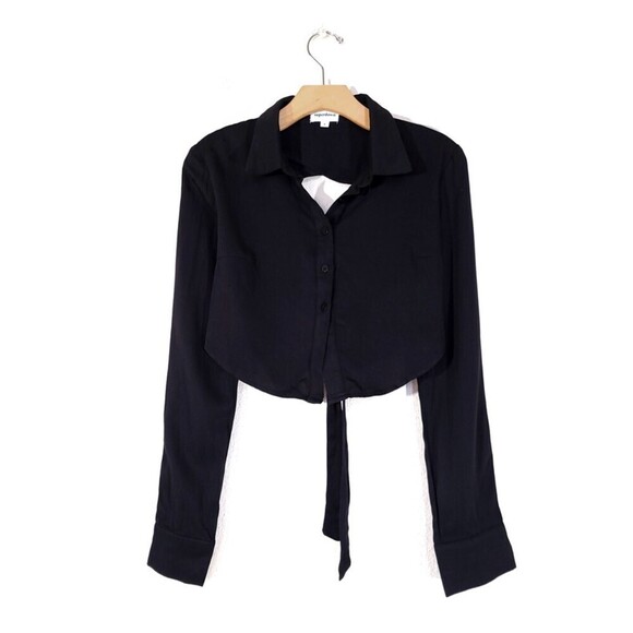 NEW Superdown Caleb Open Back Button Front Crop Top Minimal Black 90s y2k Small - Picture 1 of 10